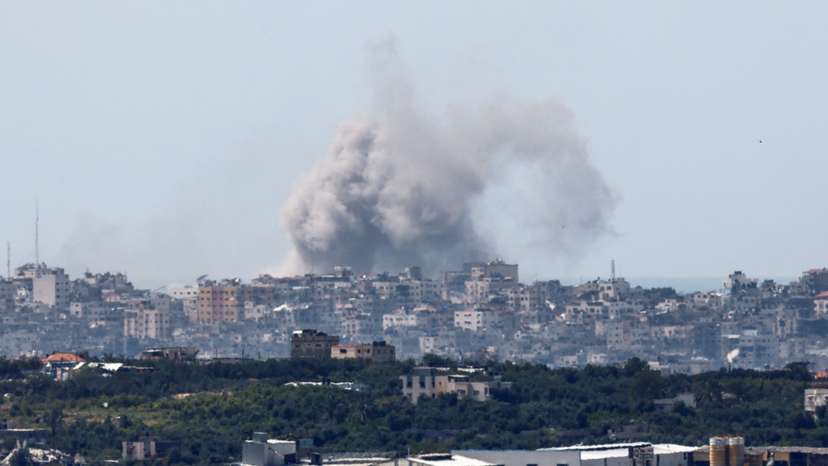 Smoke rises over Gaza, as seen from Israel