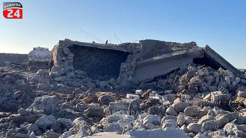 Aftermath of suspected Jordanian airstrike on what is given as Sweida