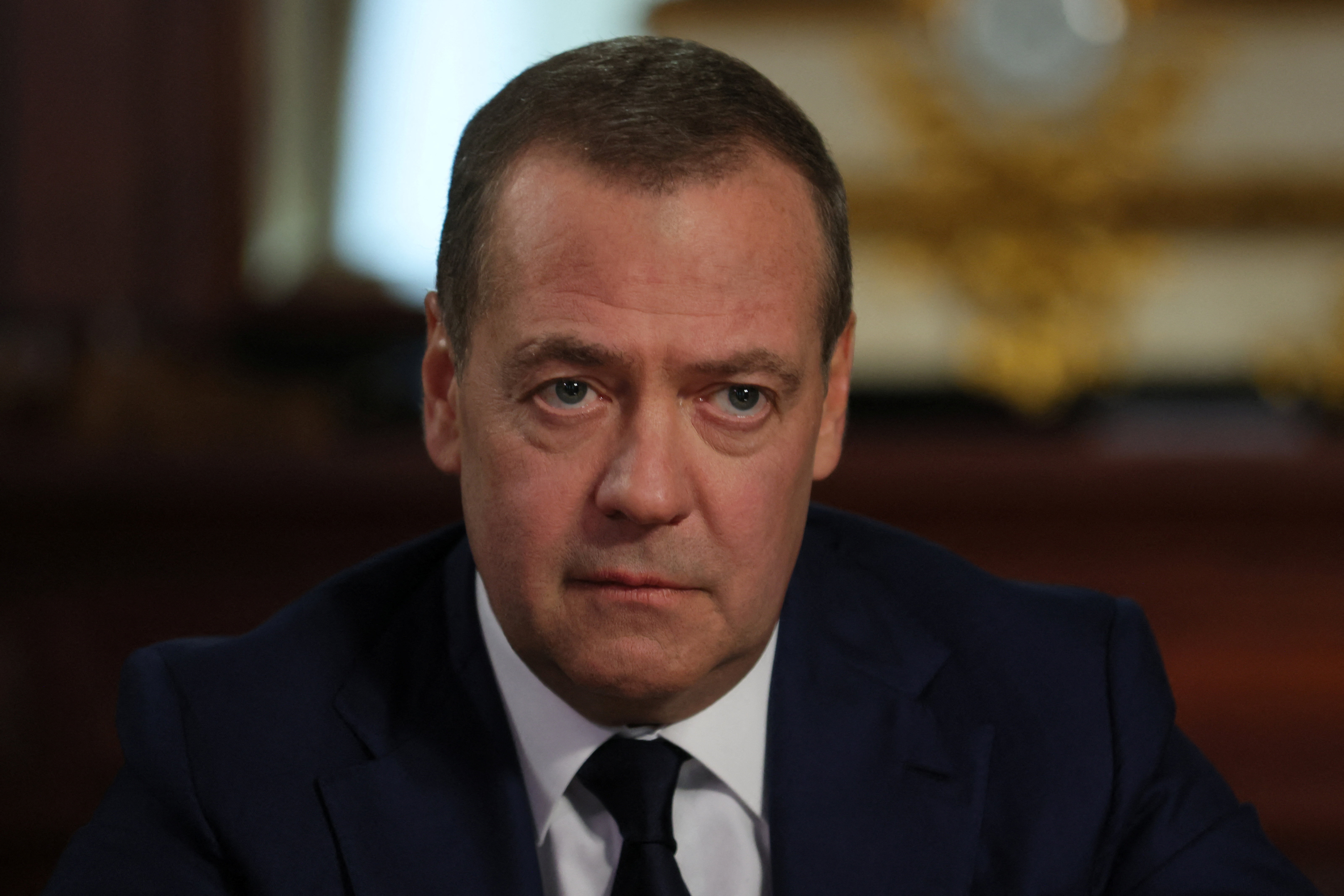 Dmitry Medvedev attends an interview in the Moscow region