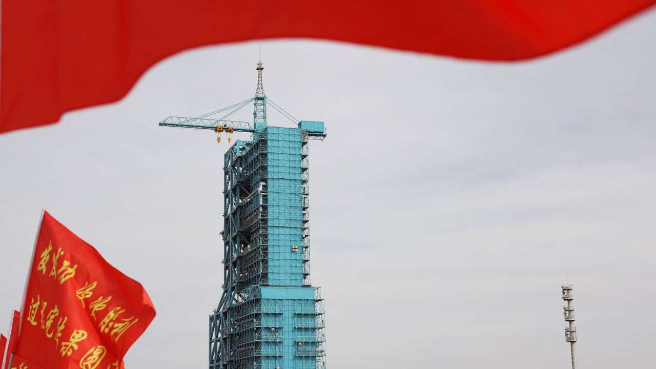 Launch pad before Shenzhou-19 spaceflight mission at Jiuquan Satellite Launch Center