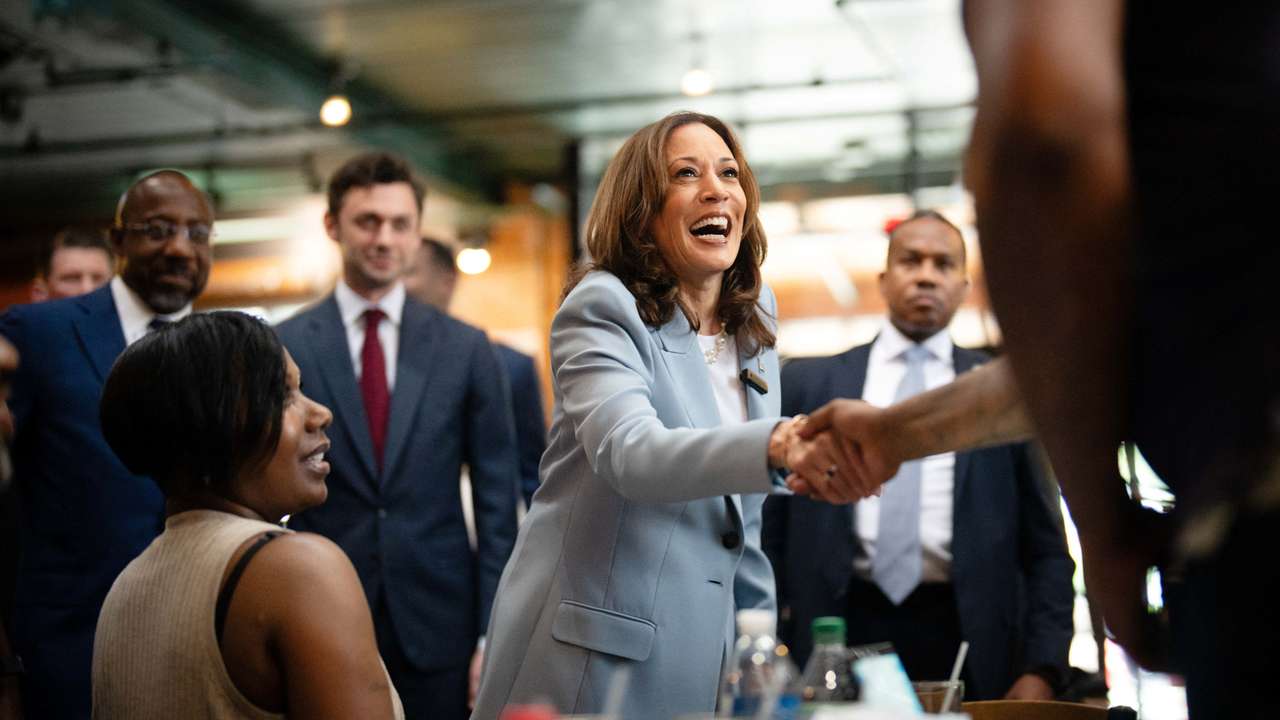 U.S. Vice President Kamala Harris visits Paschal's, a historic Black-owned restaurant in Atlanta, Georgia