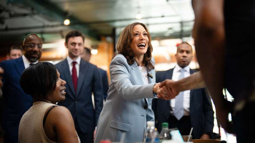 U.S. Vice President Kamala Harris visits Paschal's, a historic Black-owned restaurant in Atlanta, Georgia