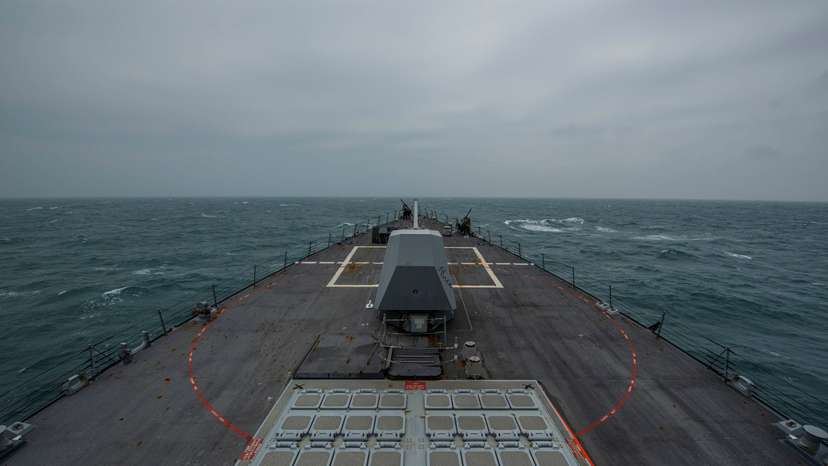 U.S. Navy USS John Finn (DDG 113) transits the Taiwan Strait