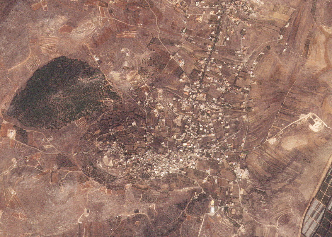 A satellite image shows Yaroun before the destruction, in Lebanon