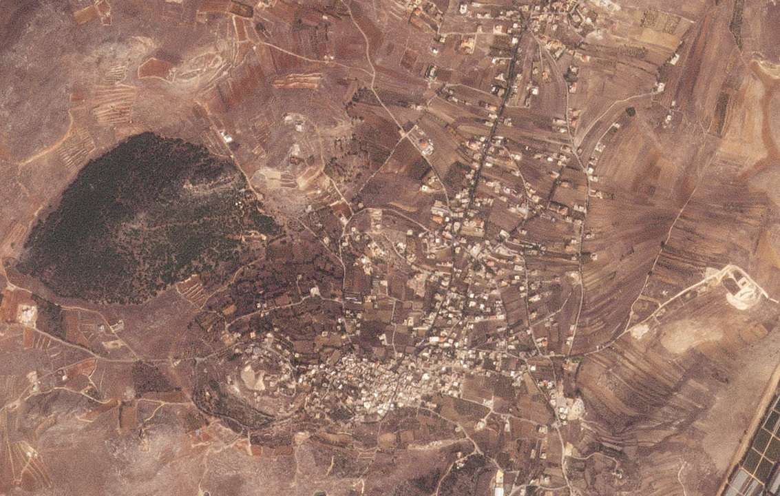 A satellite image shows Yaroun before the destruction, in Lebanon