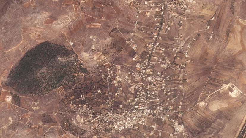 A satellite image shows Yaroun before the destruction, in Lebanon