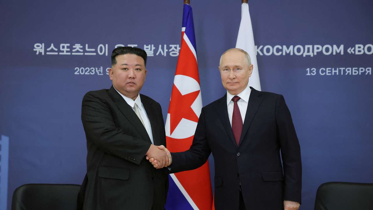 FILE PHOTO: Russia's President Putin and North Korea's leader Kim meet in Amur region