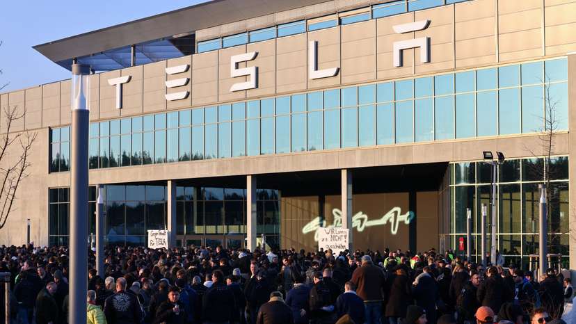 Workers of Tesla's plant protest against an arson attack that has caused a major power outage at Gigafactory in Gruenheide