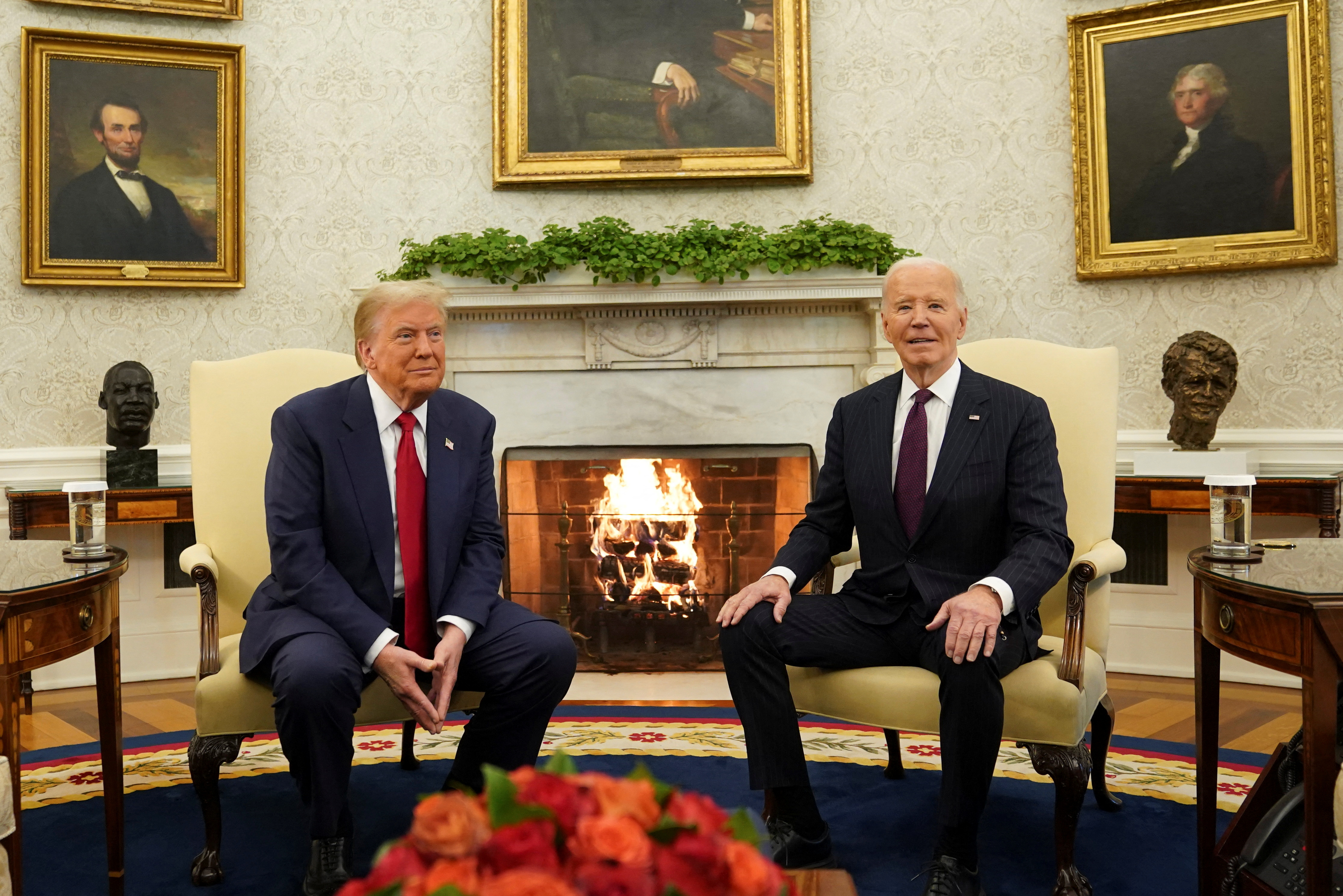 U.S. President Joe Biden meets with President-elect Donald Trump in the Oval Office at the White House in Washington