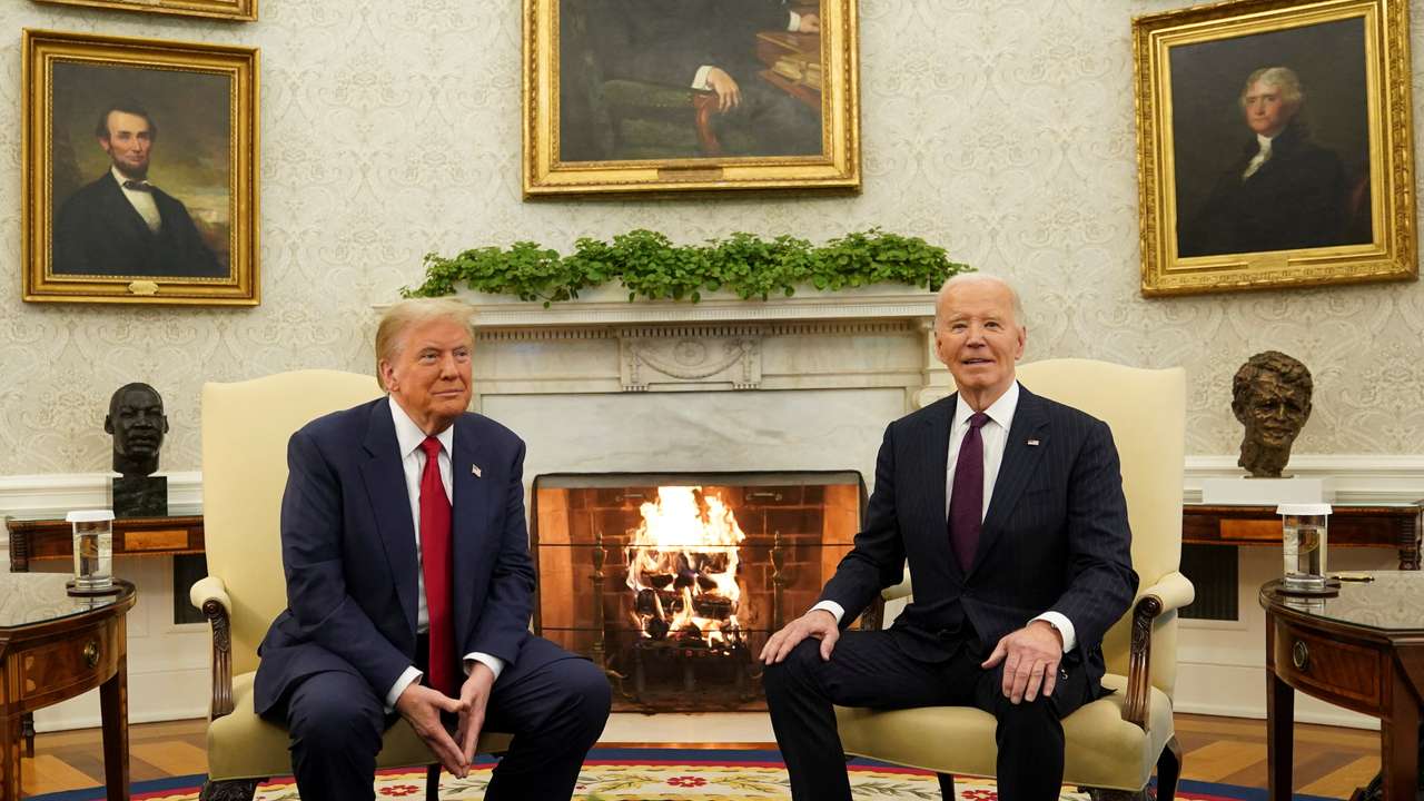 U.S. President Joe Biden meets with President-elect Donald Trump in the Oval Office at the White House in Washington