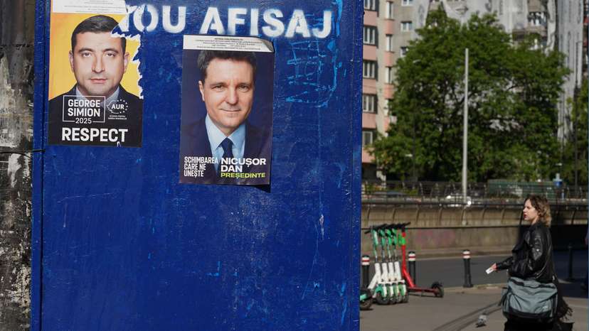 Electoral posters ahead of the second round of the presidential elections, in Bucharest,