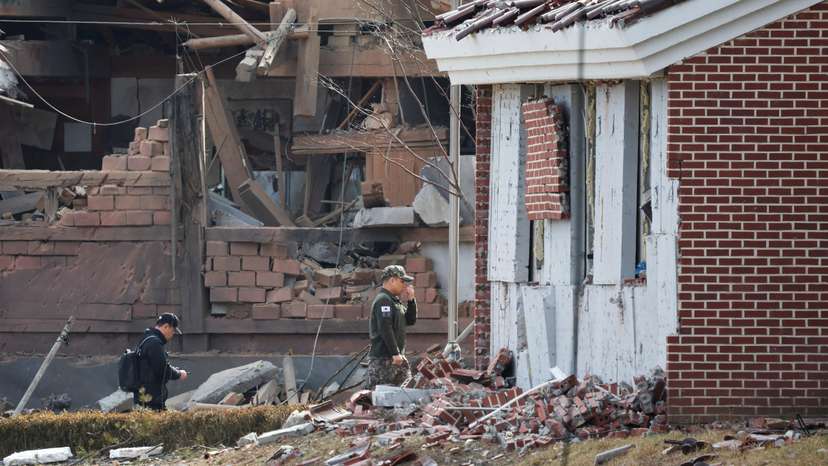 Aftermath of Mk82 bombs falling outside the shooting range during joint live-fire exercises, in Pocheon