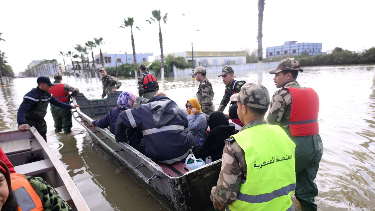 Royal Armed Forces and civil authorities work together to address flooding risks amid rising waters in the Loukkos River, in Ksar El Kebir