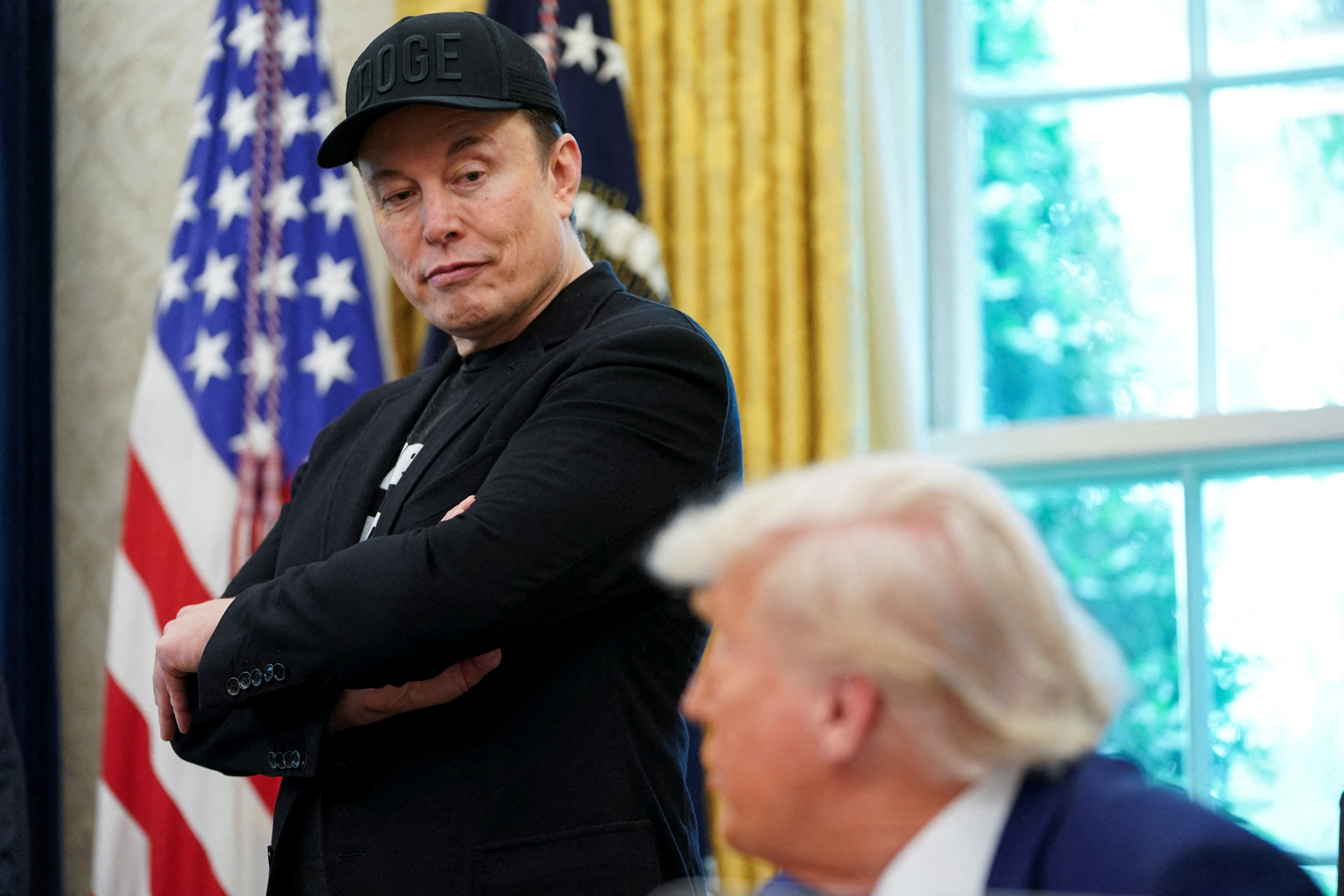 FILE PHOTO: U.S. President Donald Trump and Elon Musk attend a press conference at the White House