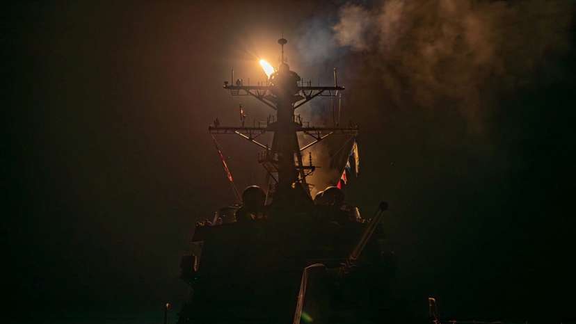 A missile is launched from a warship during the U.S.-led coalition operation against military targets in Yemen
