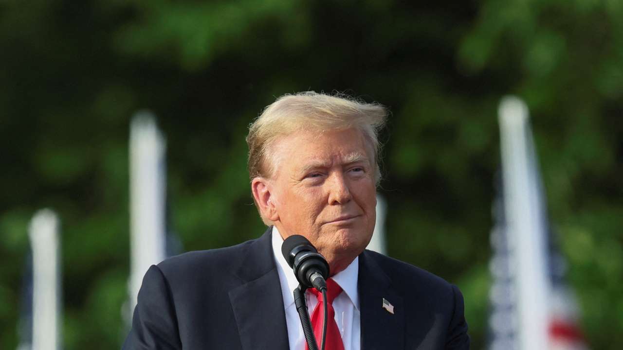 Former U.S. President and Republican presidential candidate Trump attends a campaign rally, in New York