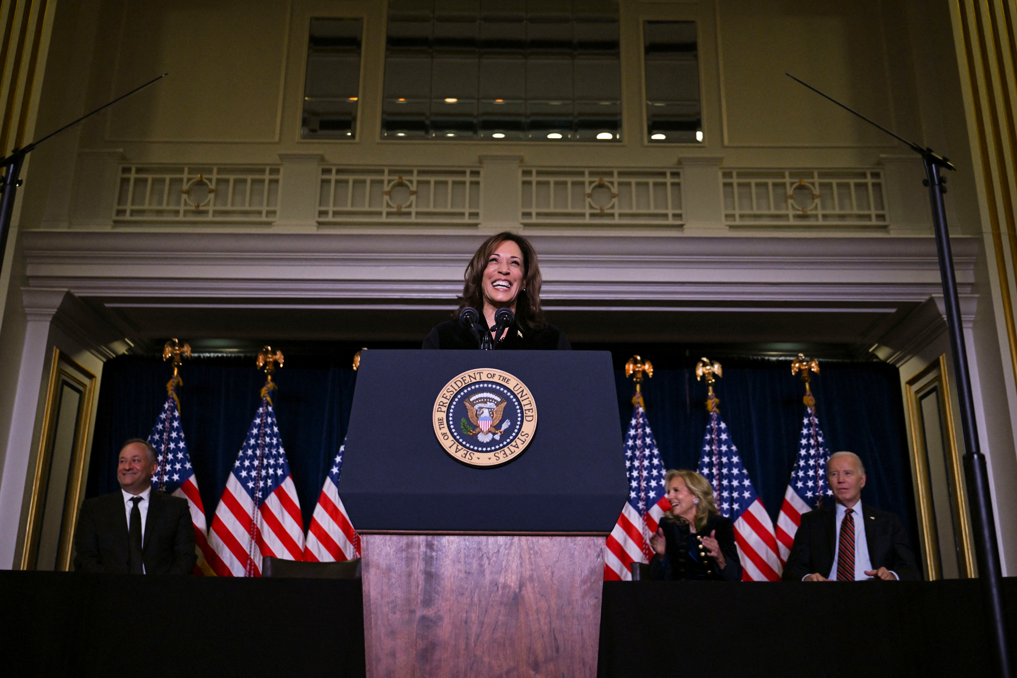 U.S. President Biden delivers remarks at the Democratic National Committee's Holiday Reception