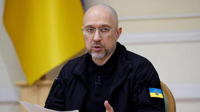 Ukraine's Prime Minister Denys Shmyhal holds a press conference in Kyiv