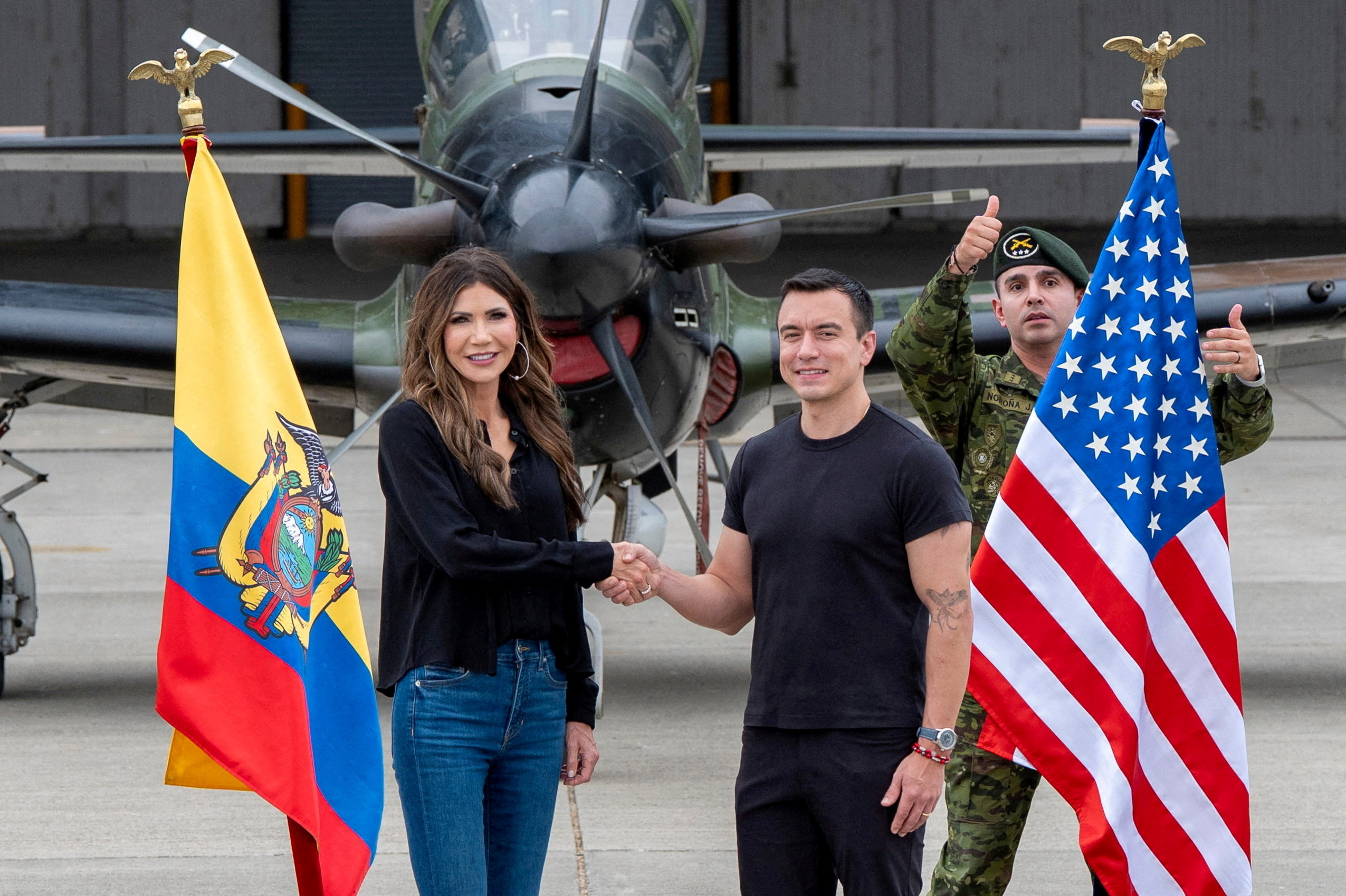 FILE PHOTO: U.S. Homeland Security Secretary Kristi Noem tours Eloy Alfaro Air Base