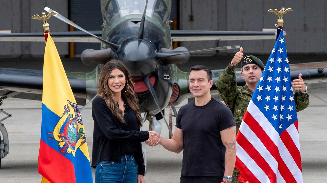 FILE PHOTO: U.S. Homeland Security Secretary Kristi Noem tours Eloy Alfaro Air Base