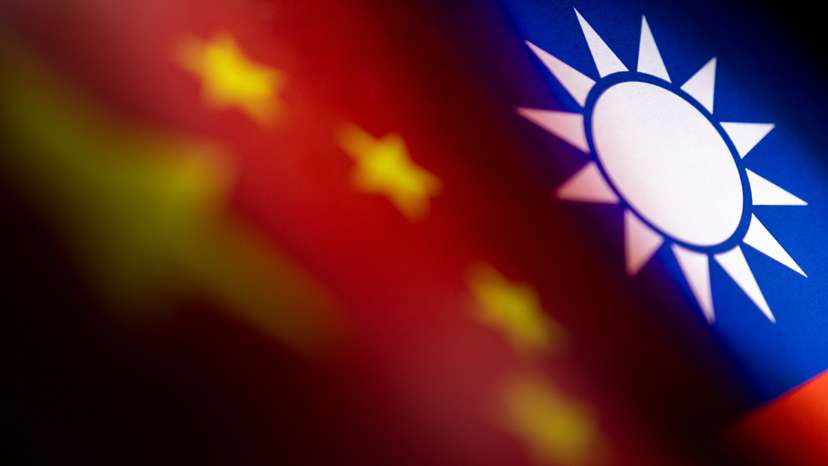 Illustration shows Chinese and Taiwanese flags