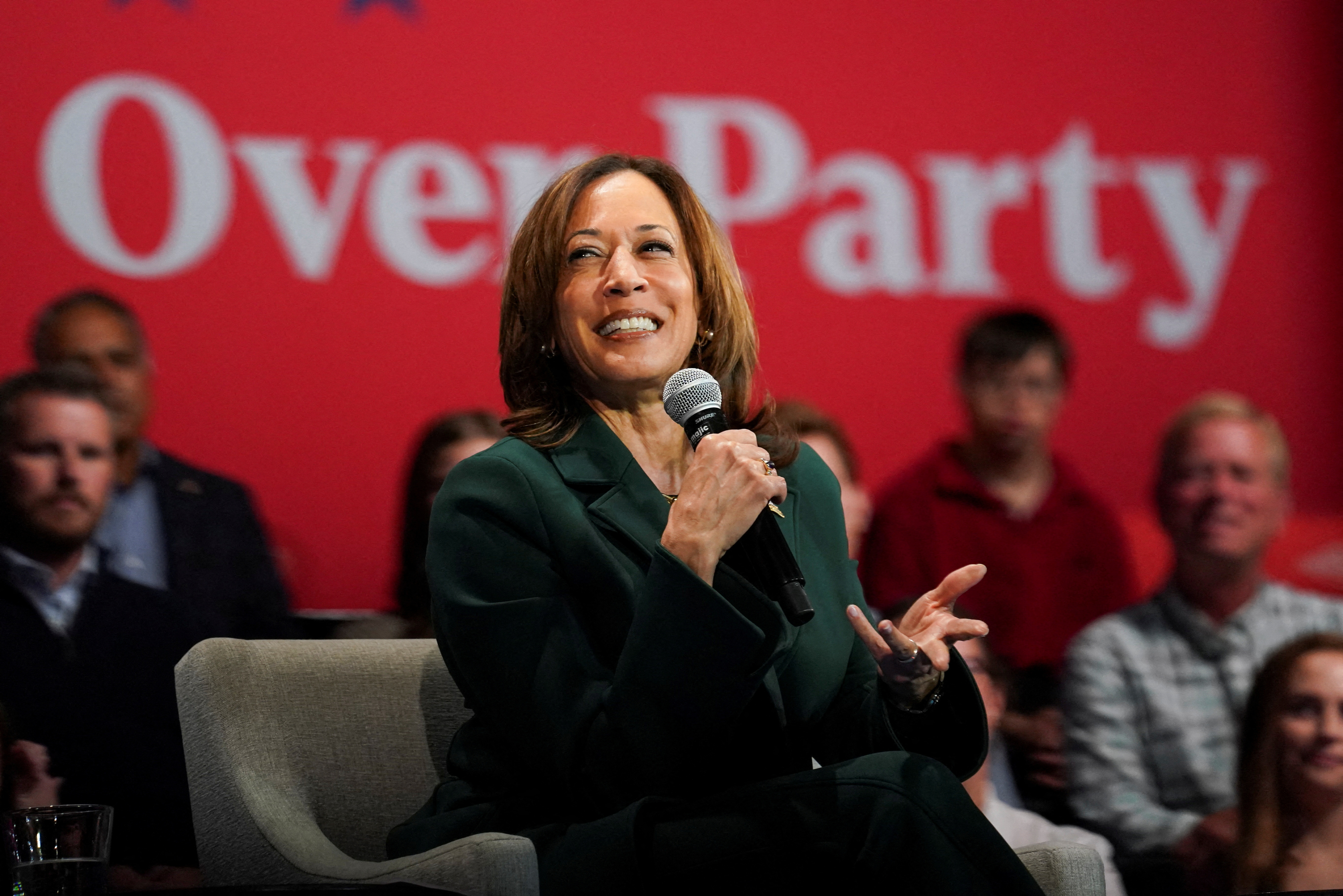 Democratic presidential nominee and  U.S. Vice President Kamala Harris attends a moderated conversation, in Wisconsin