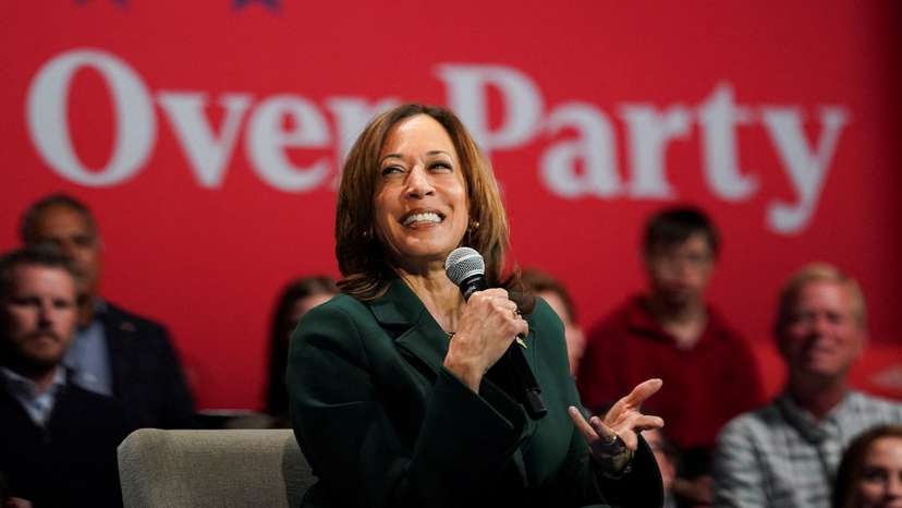 Democratic presidential nominee and U.S. Vice President Kamala Harris attends a moderated conversation, in Wisconsin