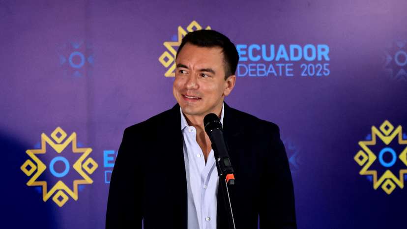 FILE PHOTO: Ecuador’s president Noboa addresses the media, in Quito