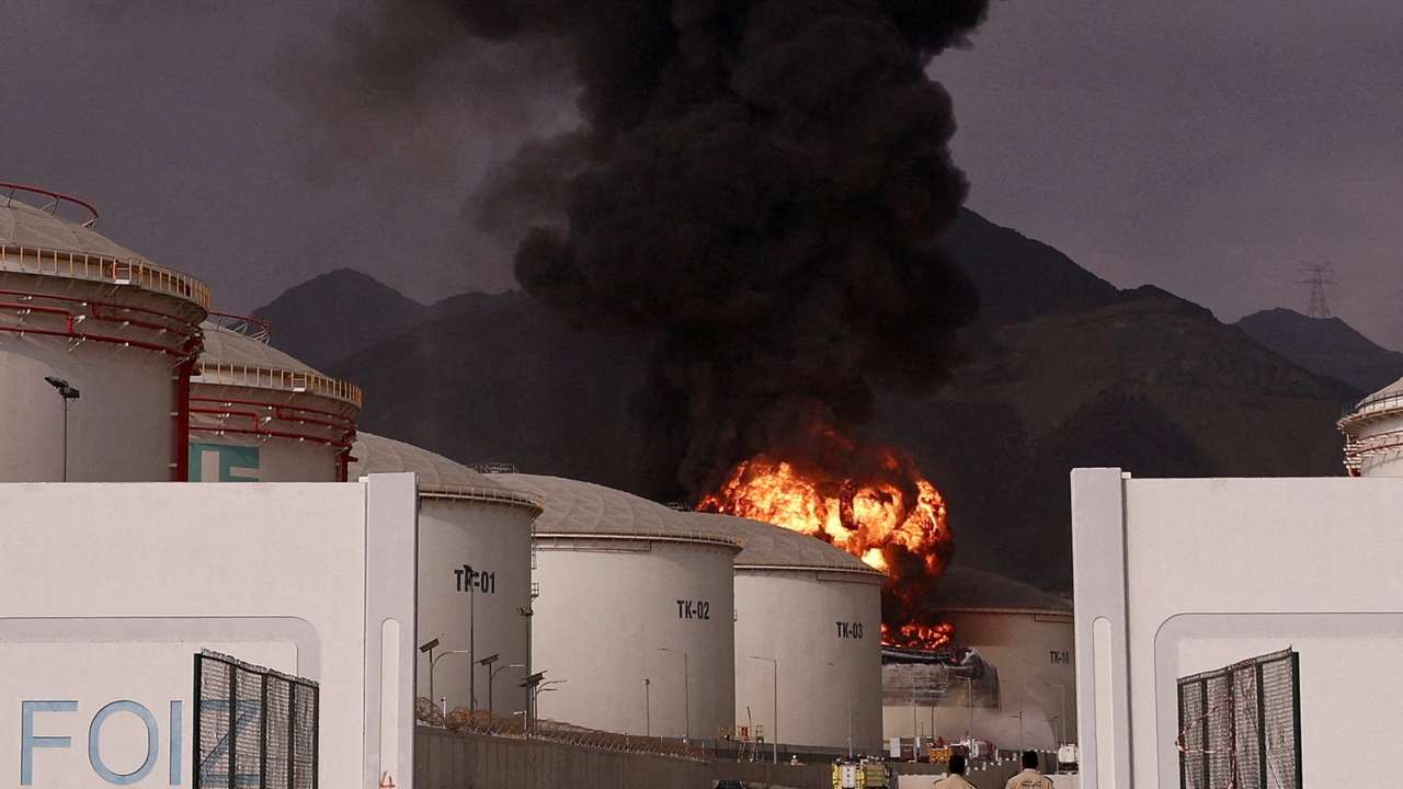 FILE PHOTO: Smoke rises in the Fujairah oil industry zone amid the U.S.-Israel conflict with Iran