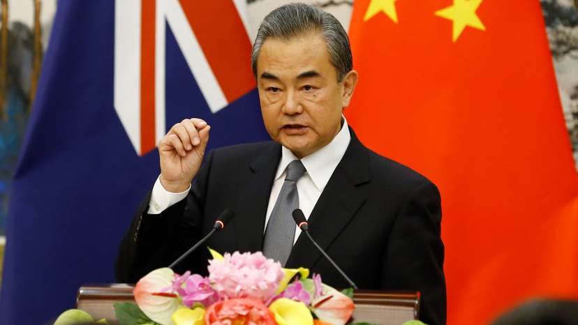 FILE PHOTO: Chinese Foreign Minister Wang Yi speaks at a news conference with Australian Foreign Minister Marise Payne at the Diaoyutai State Guesthouse in Beijing