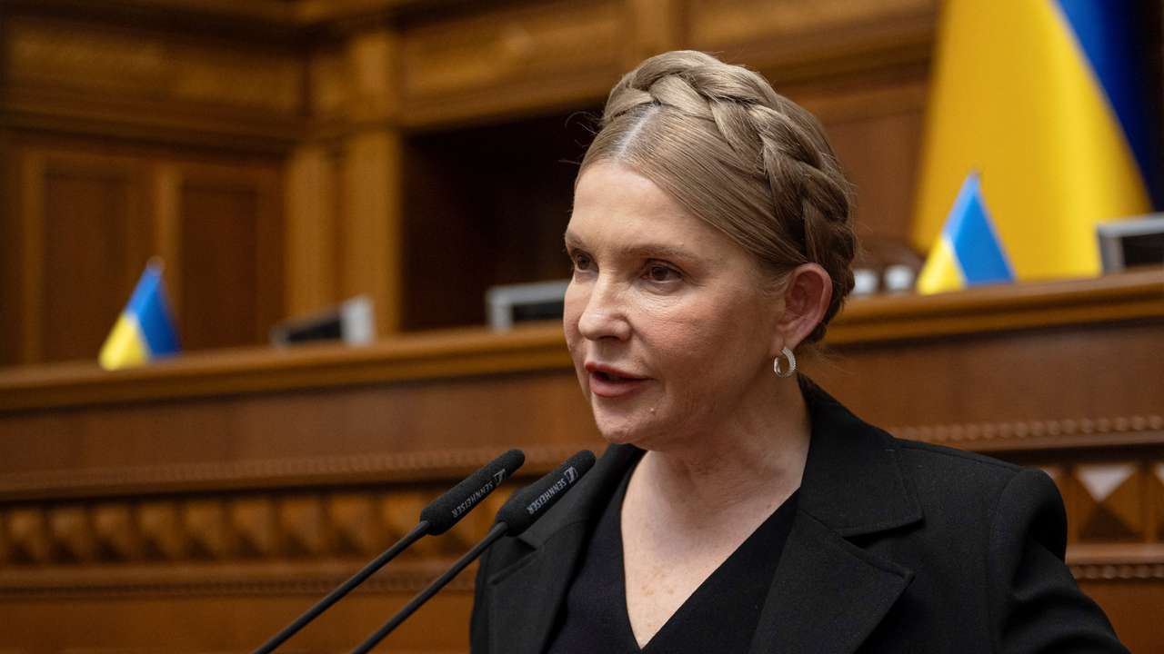 Ukrainian lawmaker Tymoshenko addresses colleagues during a session of a parliament in Kyiv