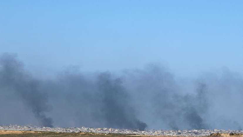 Smoke rises over Gaza, as seen from southern Israel
