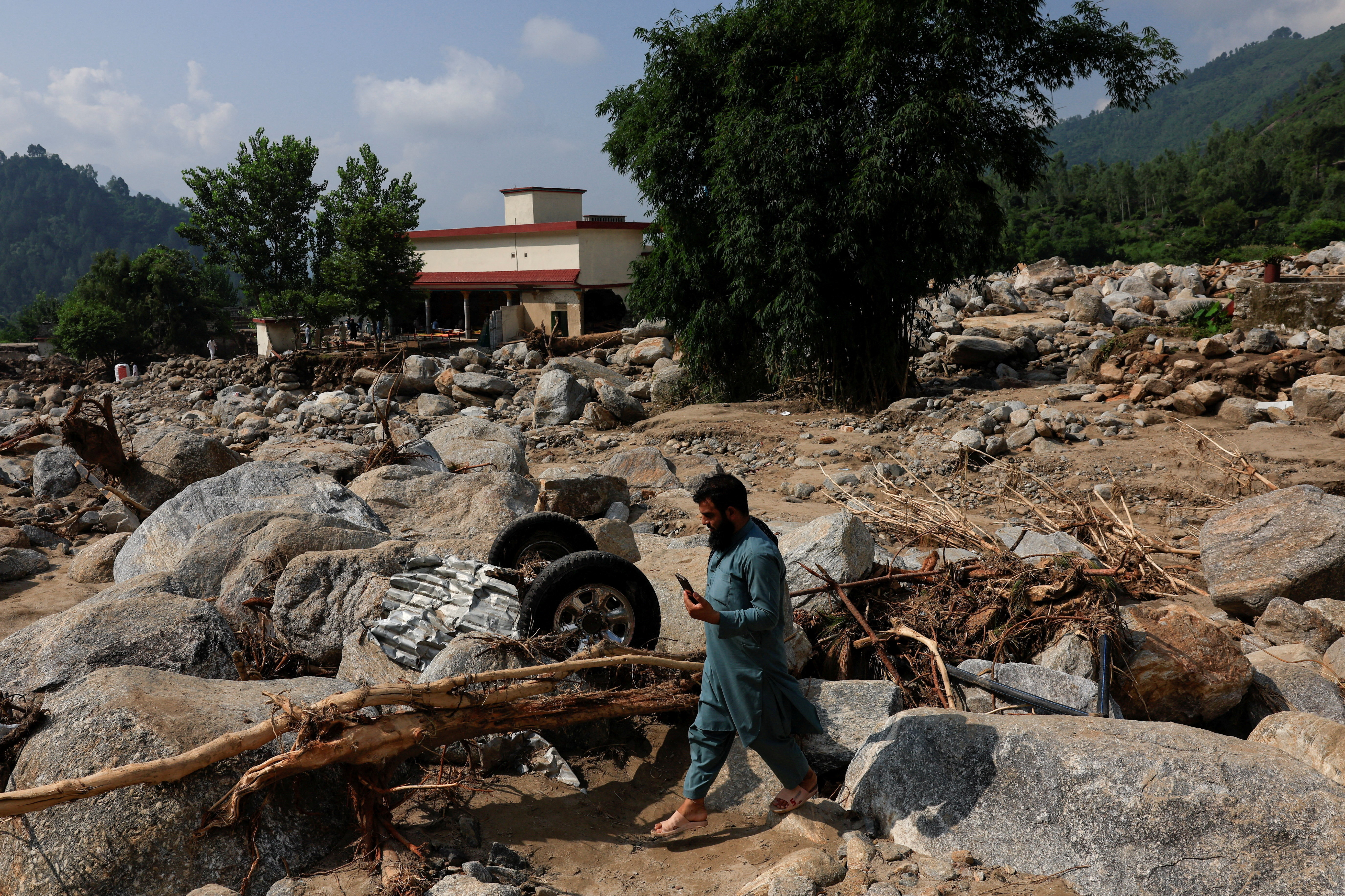 Aftermath of a storm that caused heavy rains and flooding in Qadir Nagar area in Buner