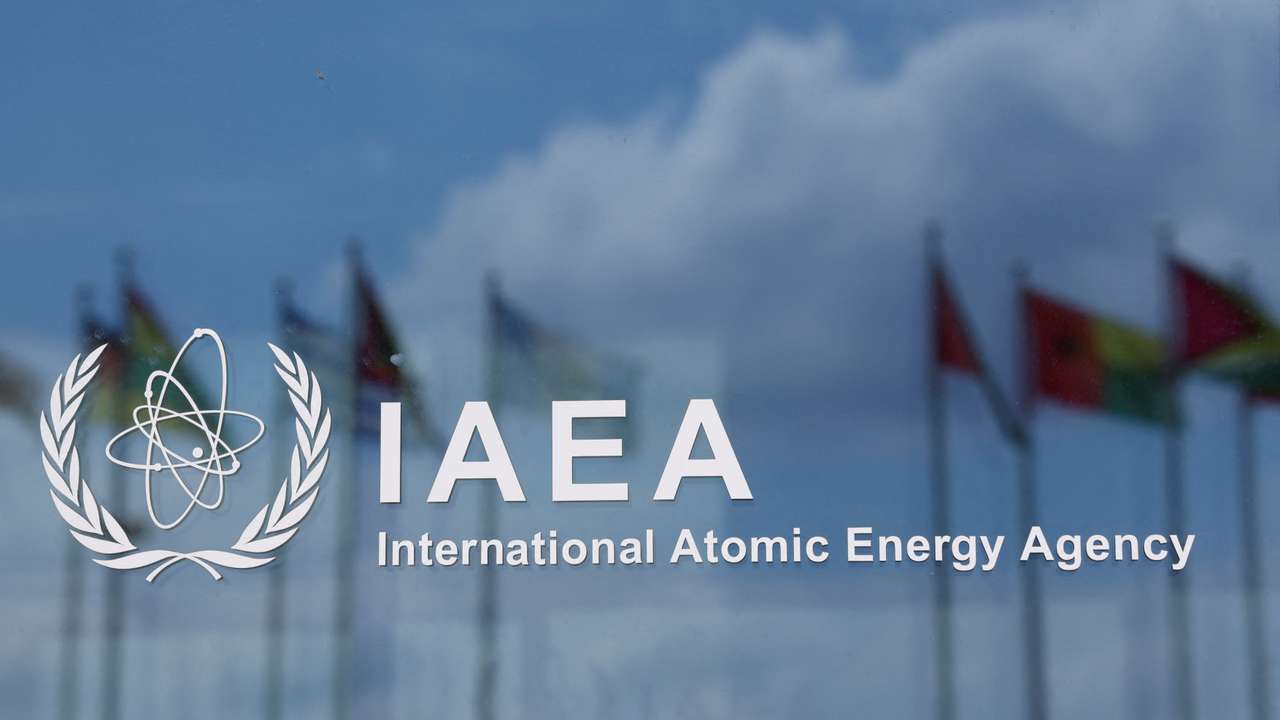 IAEA logo is displayed at its headquarters in Vienna
