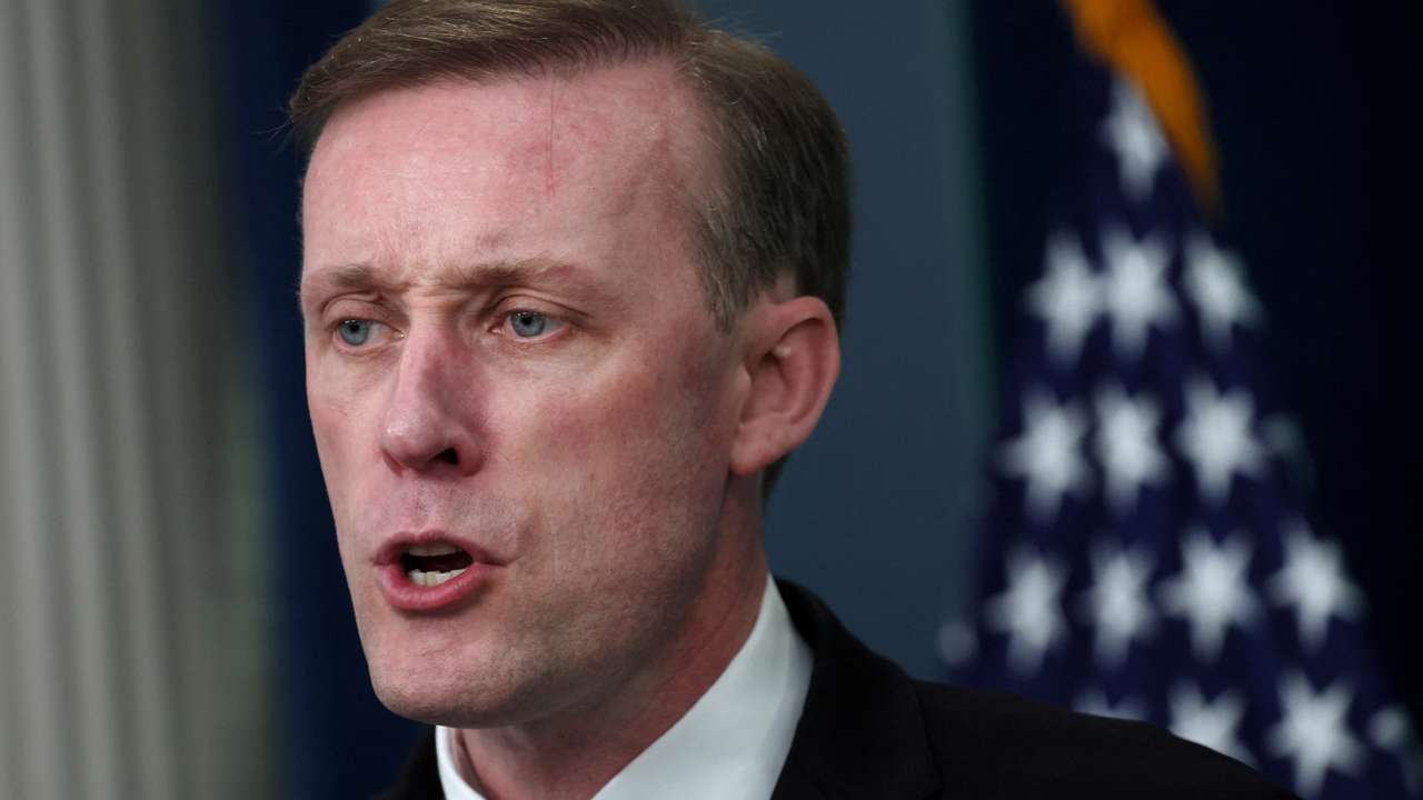 National Security Advisor Sullivan speaks during a press briefing at the White House in Washington