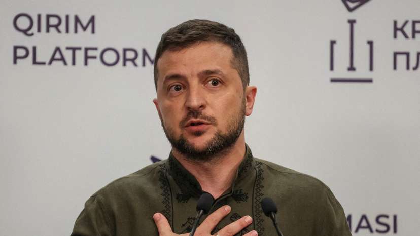 FILE PHOTO: Ukraine's President Zelenskiy attends a news conference in Kyiv