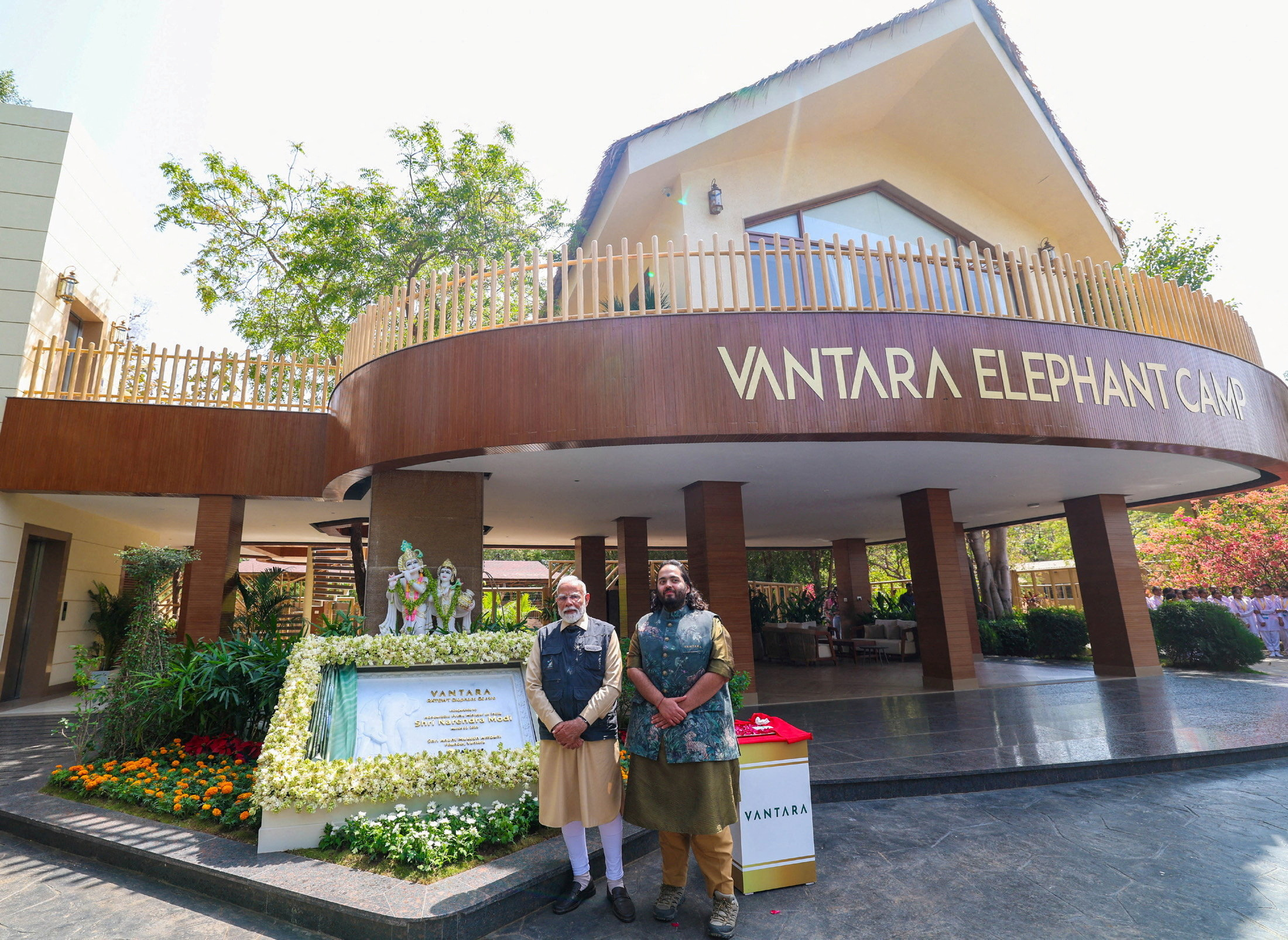 FILE PHOTO: PM Modi and Anant Ambani pose for a photograph after the inauguration of Vantara animal rescue and rehabilitation centre in Jamnagar