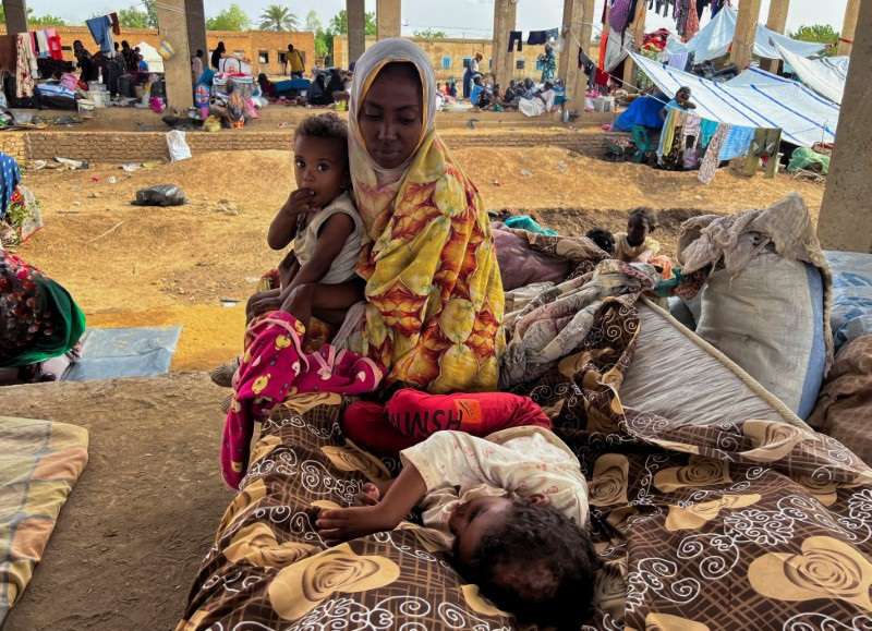 Families displaced by RSF advances in Sudan's El Gezira and Sennar states shelter at the Omar ibn al-Khattab displacement site, Kassala state