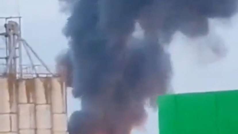 A view of a fire at an oil depot, in Platonovka in the Tambov region