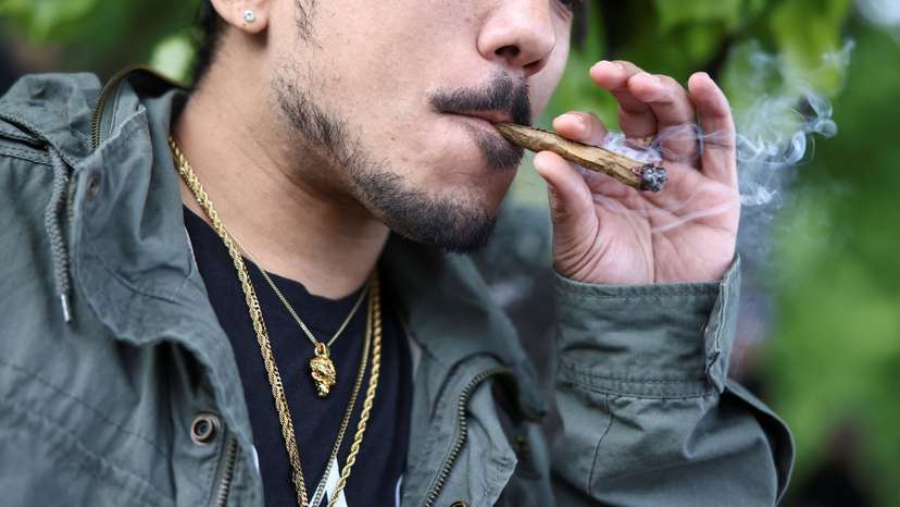 Germany's "Friends of Cannabis" meet for a "smoke in", by the Brandenburg Gate in Berlin