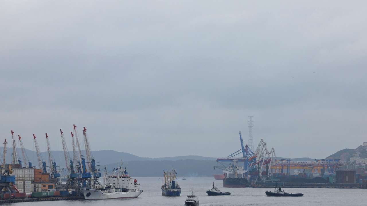 A view shows ships in the far eastern port of Vladivostok