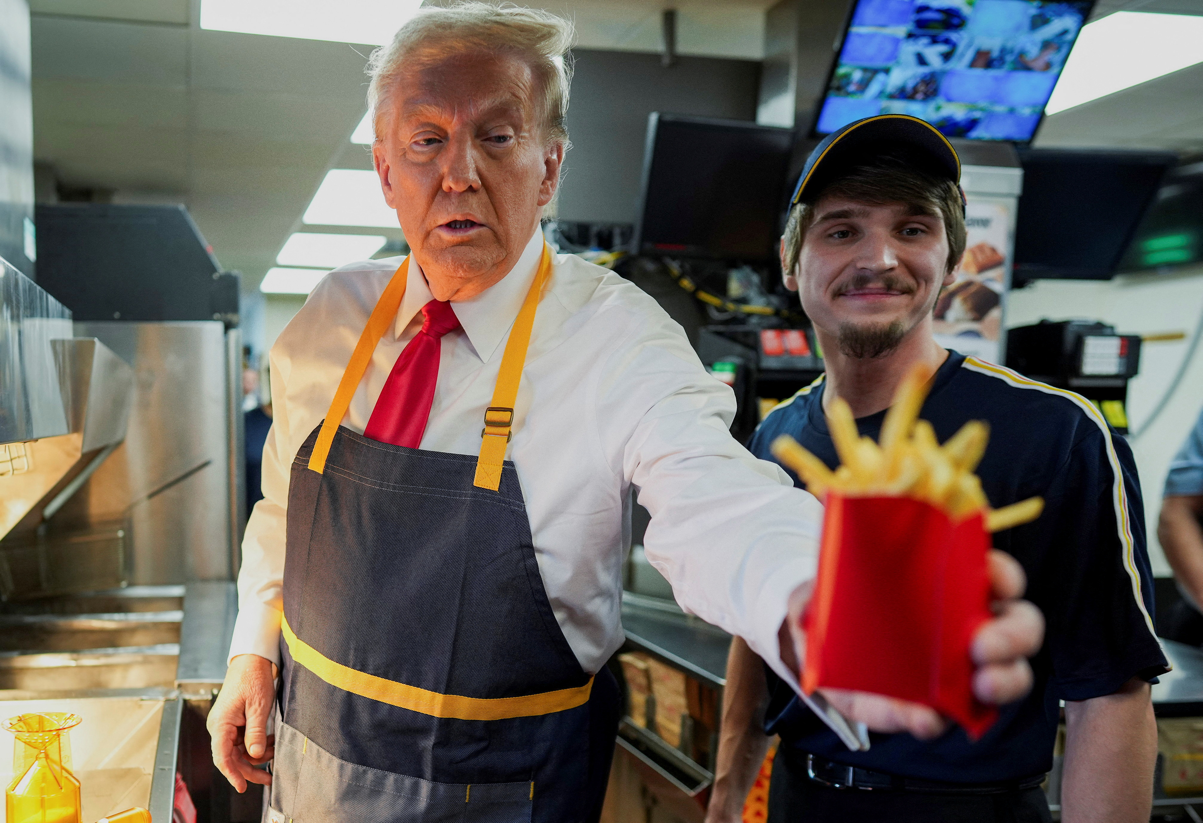 Republican presidential nominee and former U.S. President Trump visits McDonalds in Feasterville-Trevose, Pennsylvania