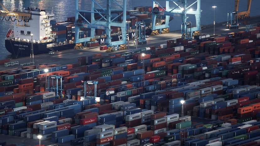 Shipping containers are seen at the port of Barcelona