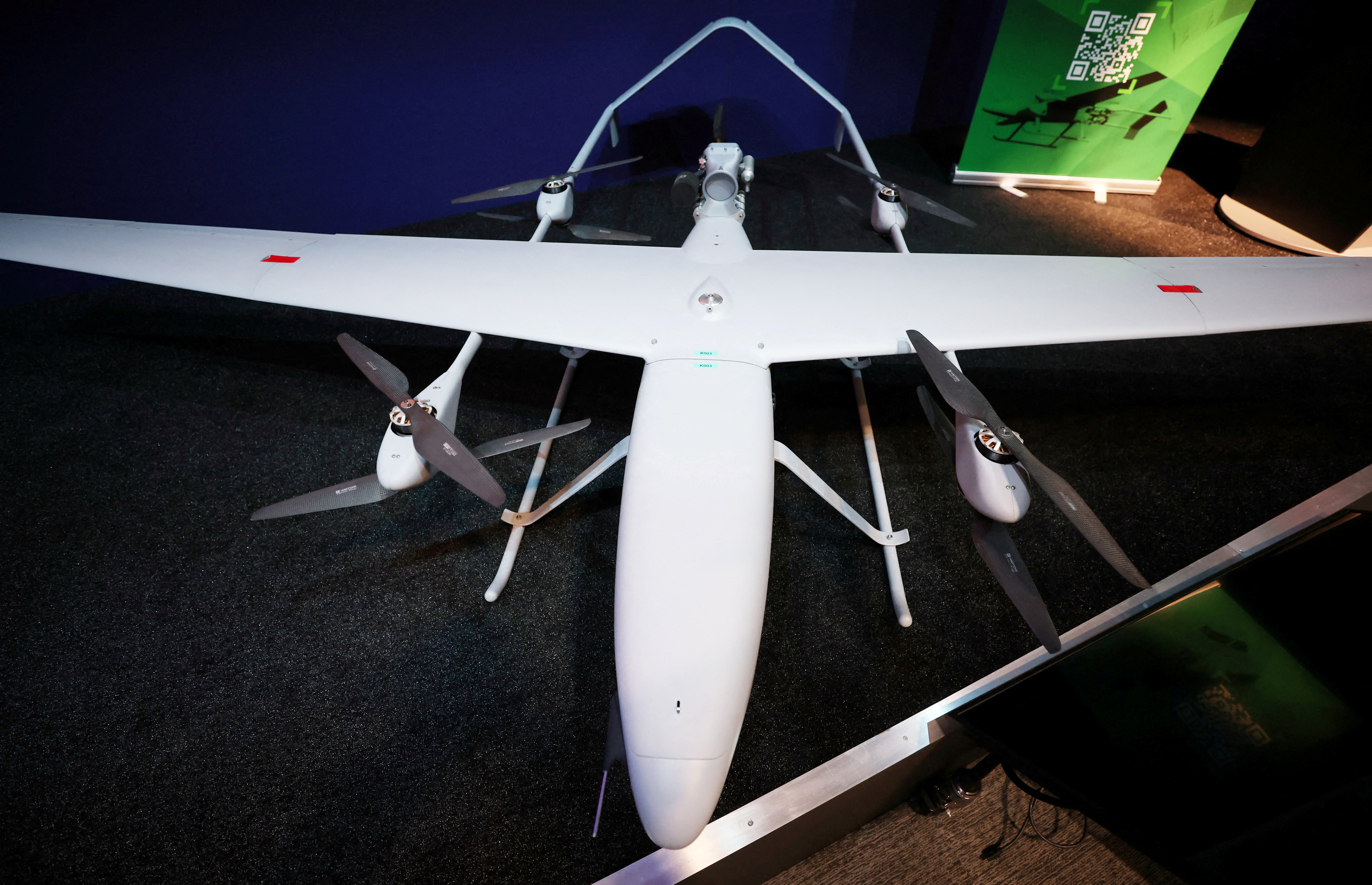 FILE PHOTO: A Callen-Lenz surveillance drone is displayed in a room at the BAE Systems Warton factory