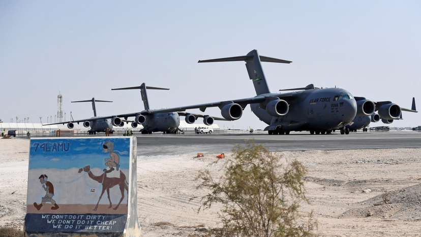 FILE PHOTO: General view of U.S. Air Force C-17 Globemaster aircrafts at al-Udeid Air Base in Doha