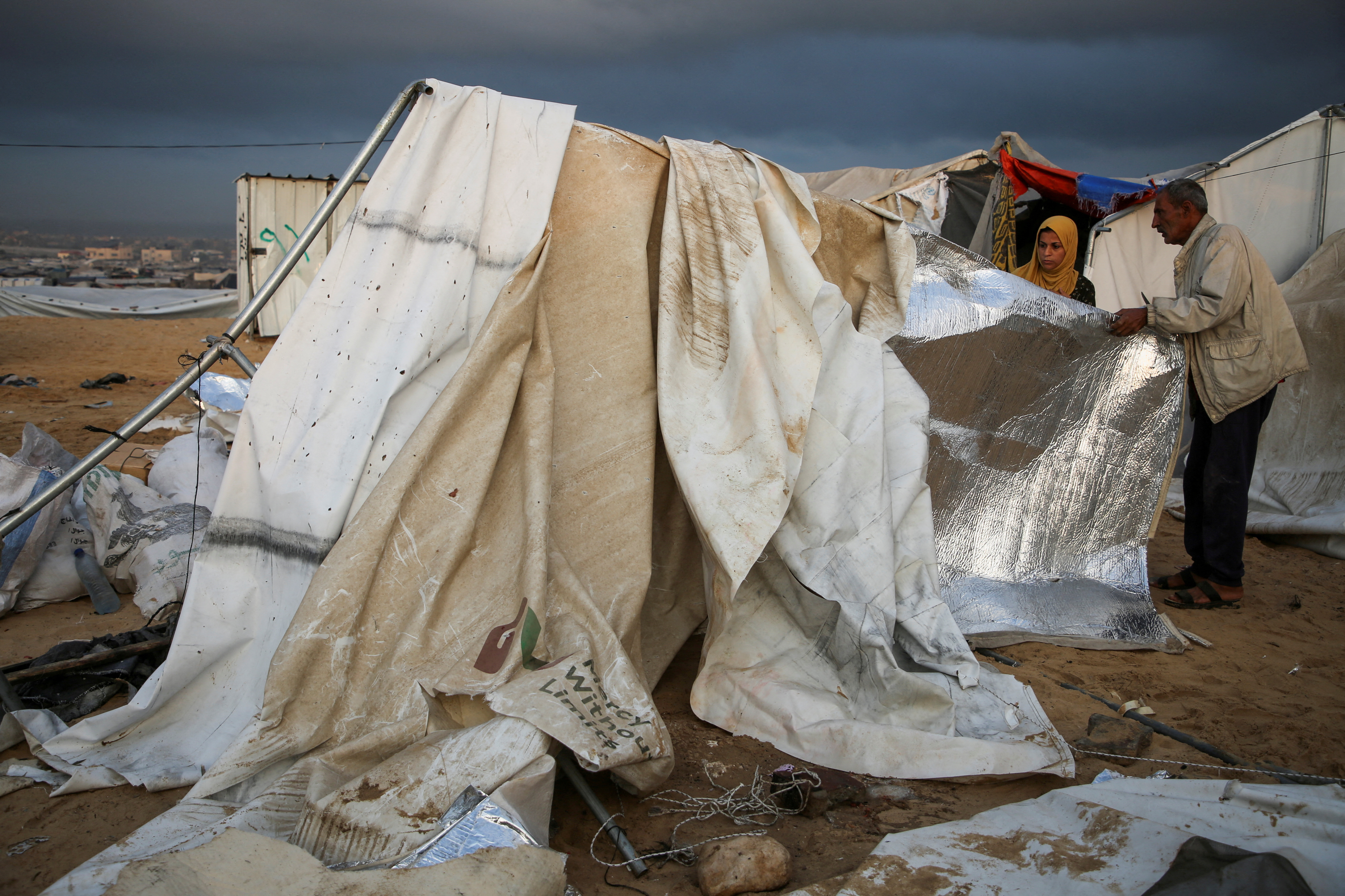 Aftermath of Israeli strike on a tent camp sheltering displaced people in Gaza's Al-Mawasi