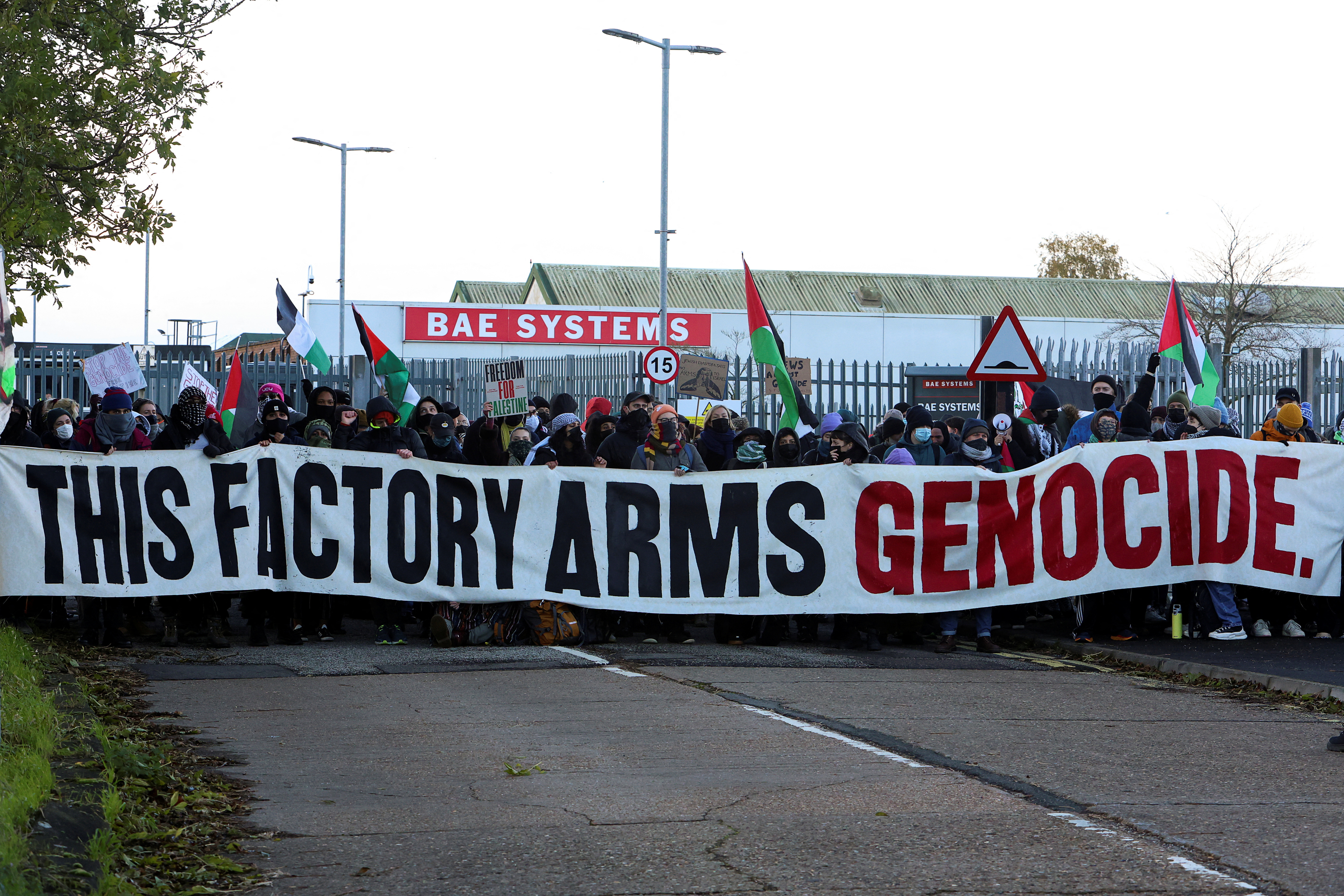 Protestors blockade BAE Systems Rochester, in support of Palestinians, in Rochester