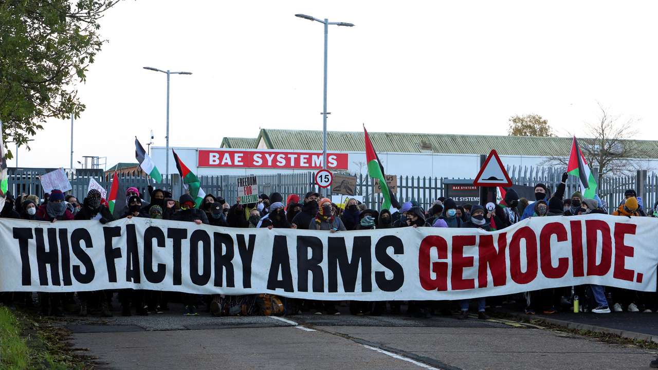 Protestors blockade BAE Systems Rochester, in support of Palestinians, in Rochester