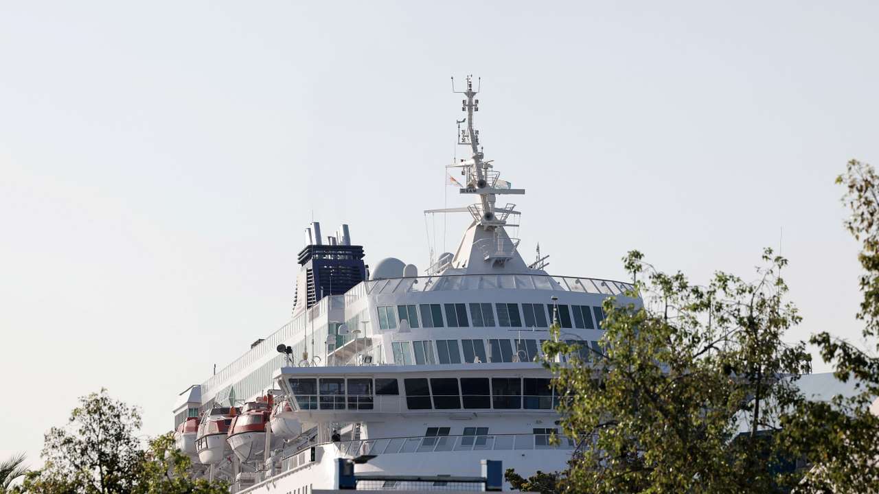 A view of the Crown Iris, a vessel which will be used to assist in the departure of Israelis from Cyprus, at the port of Larnaca