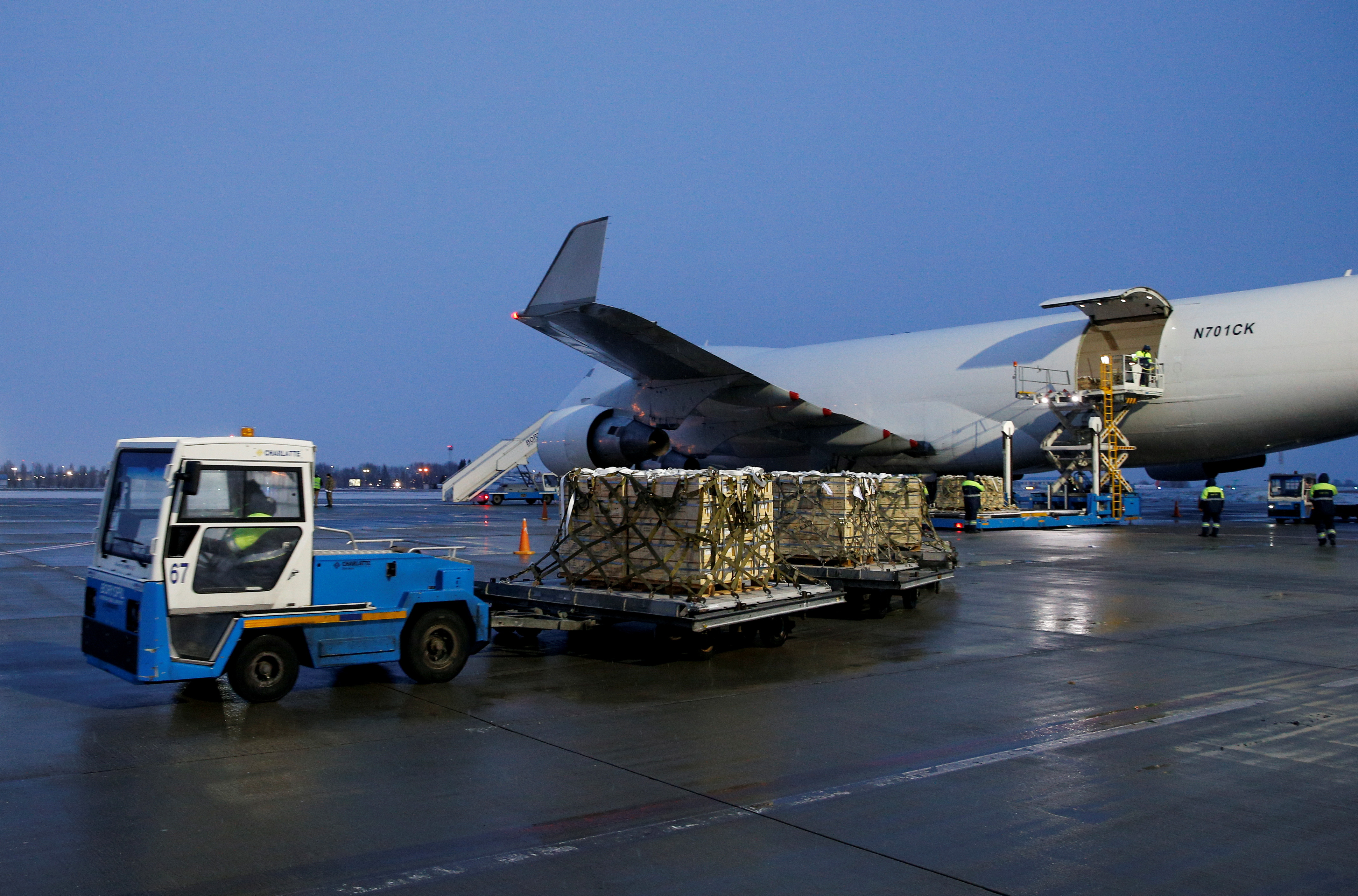 Ukraine receives military aid from United States, at the Boryspil International Airport
